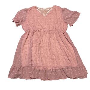 Kirundo Women's Pink Ruffle Sleeve Babydoll Dress Size 24 Short Casual
